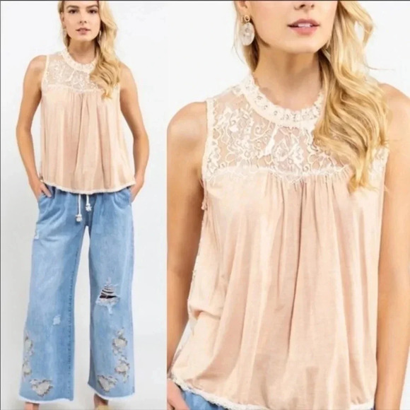 POL Tops - 3/$20 POL Peach Lace Tank​​​​​—LAST